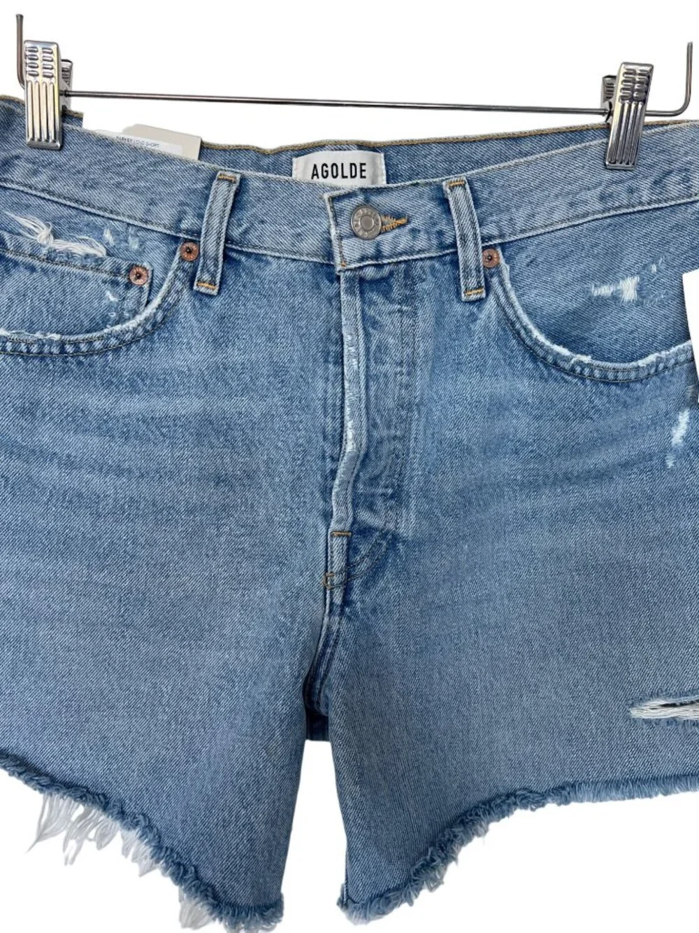Agolde Parker Swapmeet Color Long Frayed Denim Shorts - Picture 7 of 8